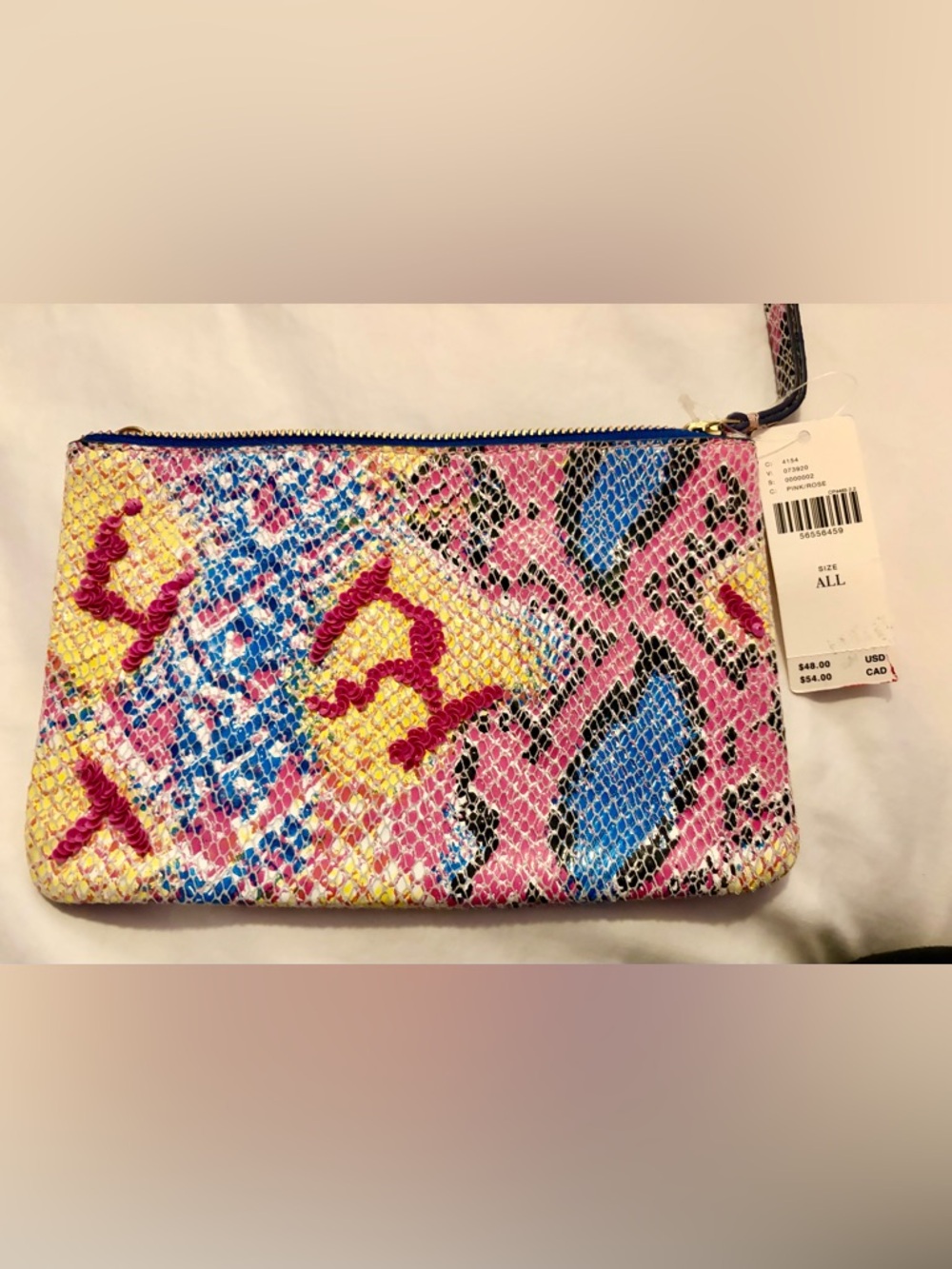 NWT - Anthropologie Snake-Print Wristlet Clutch - Pink, Blue